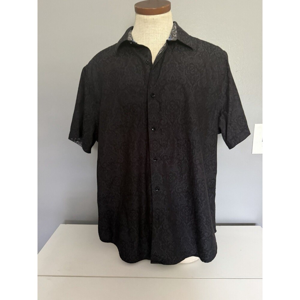 Robert Graham Shirt Mens 2XL Black Floral Jacquard Button Up Short Sleeve Casual